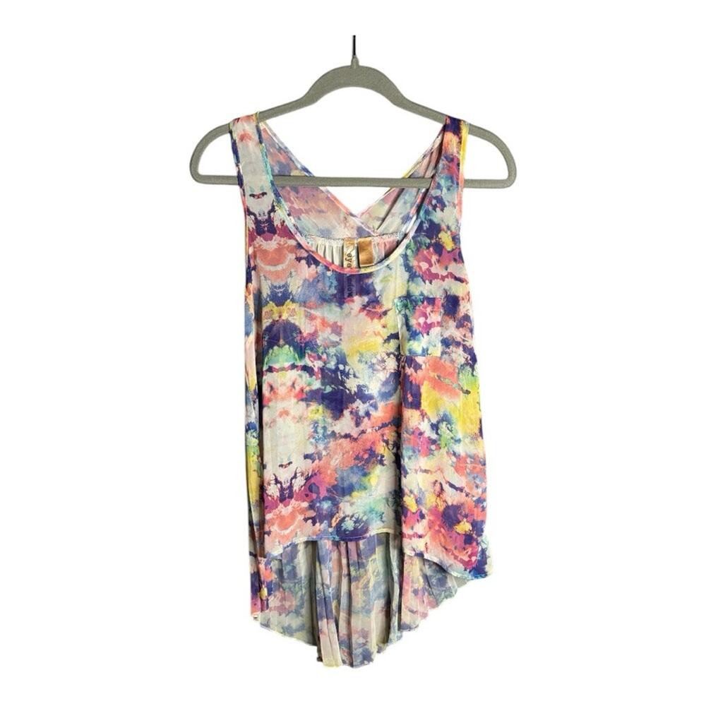 Eyeshadow Pink and Purple Sheer High Low Sleeveless Top Pleated Back Medium